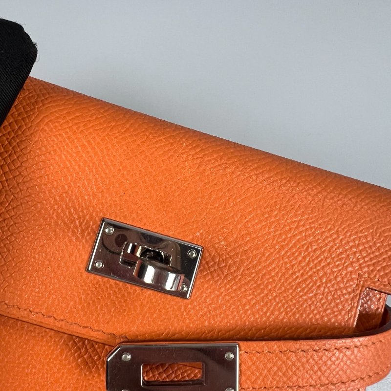 HERMES □M刻 橘色Kelly零錢包-8