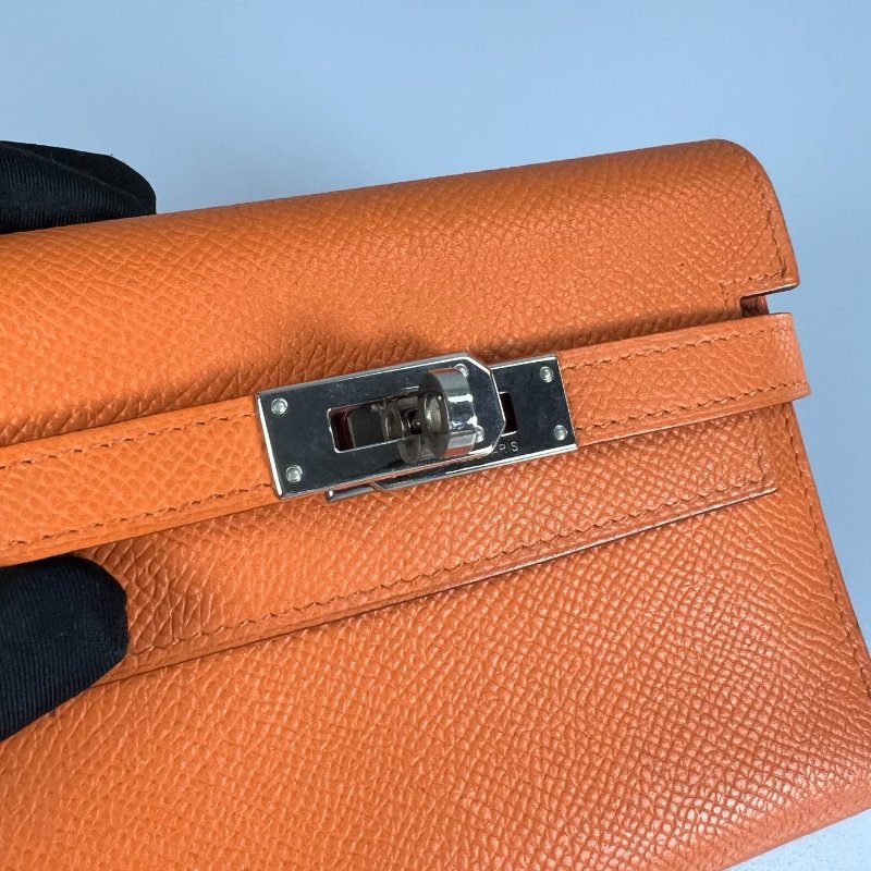 HERMES □M刻 橘色Kelly零錢包-9