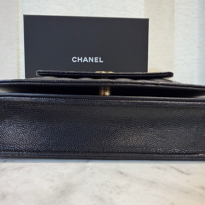 Chanel 黑荔枝皮金釦肩斜背WOC AP3464-3