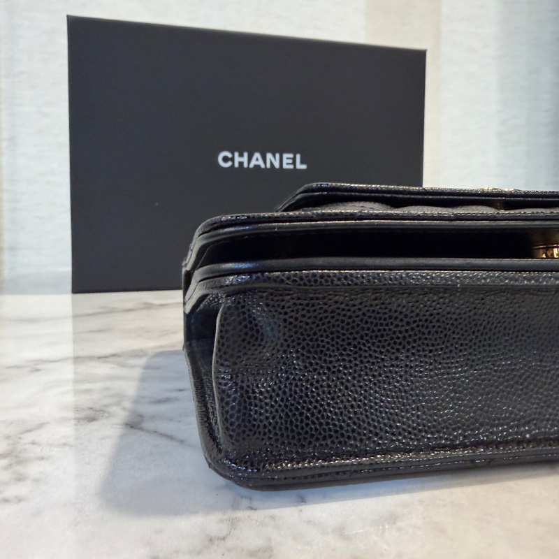 Chanel 黑荔枝皮金釦肩斜背WOC AP3464-4