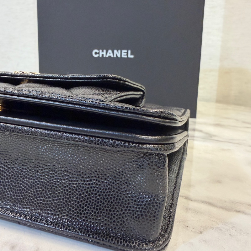 Chanel 黑荔枝皮金釦肩斜背WOC AP3464-5