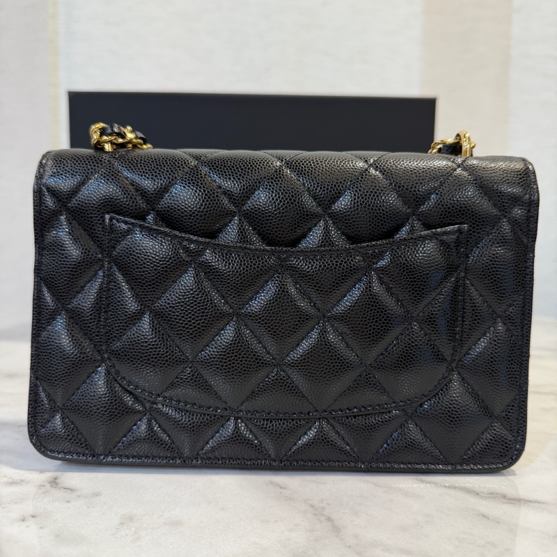 Chanel 黑荔枝皮金釦肩斜背WOC AP3464-6