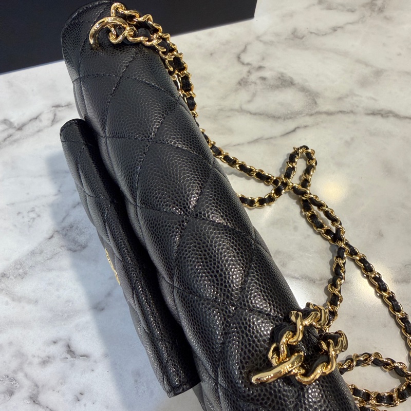 Chanel 黑荔枝皮金釦肩斜背WOC AP3464-7