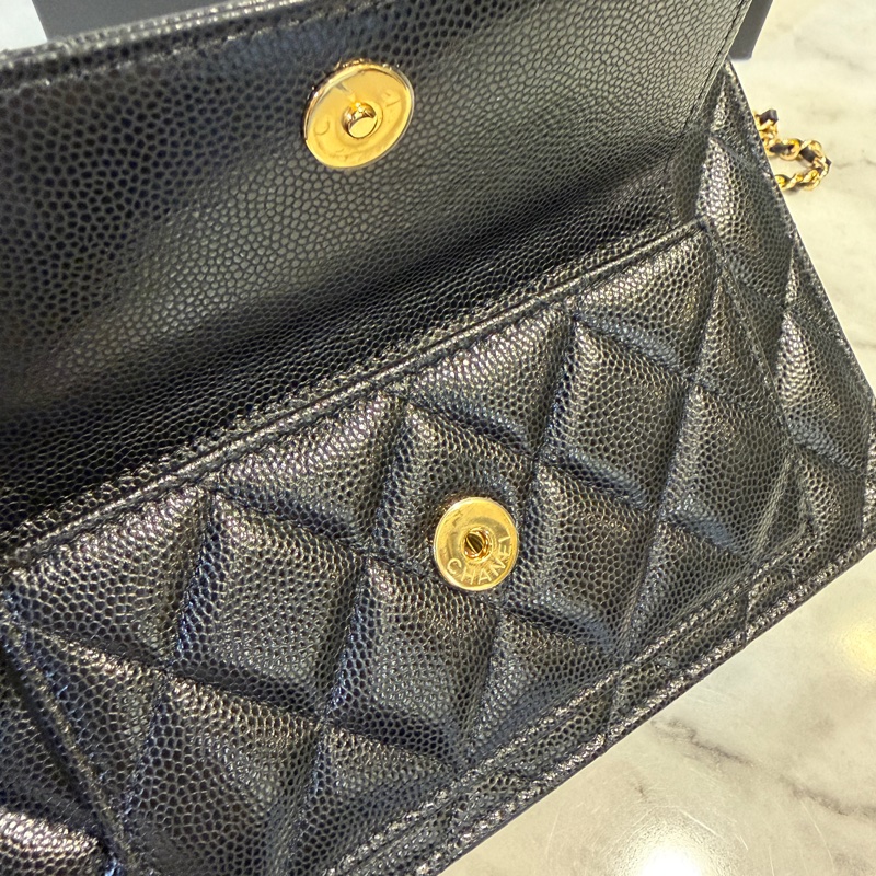 Chanel 黑荔枝皮金釦肩斜背WOC AP3464-8