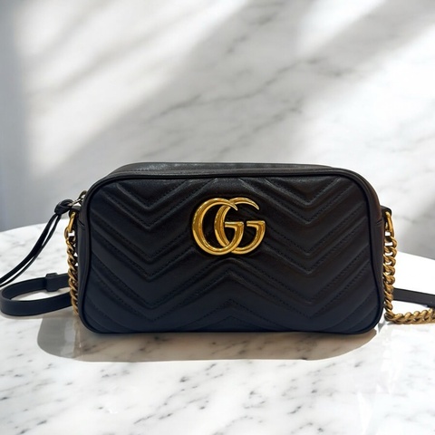 莉亞精品♡GUCCI 馬夢相機包 黑金 二手