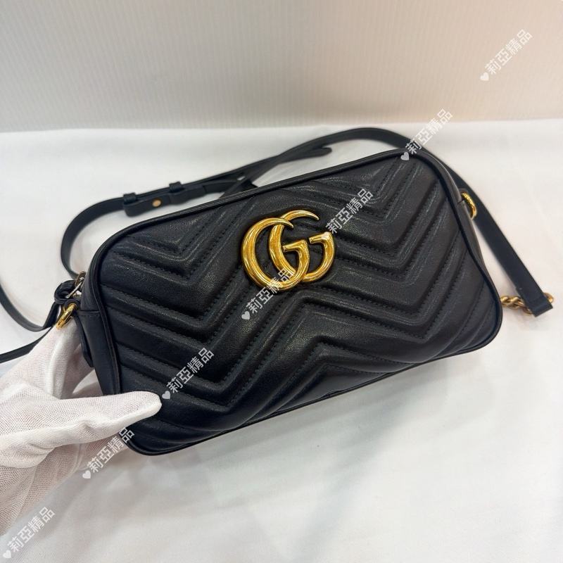 莉亞精品♡GUCCI 馬夢相機包 黑金 二手-2