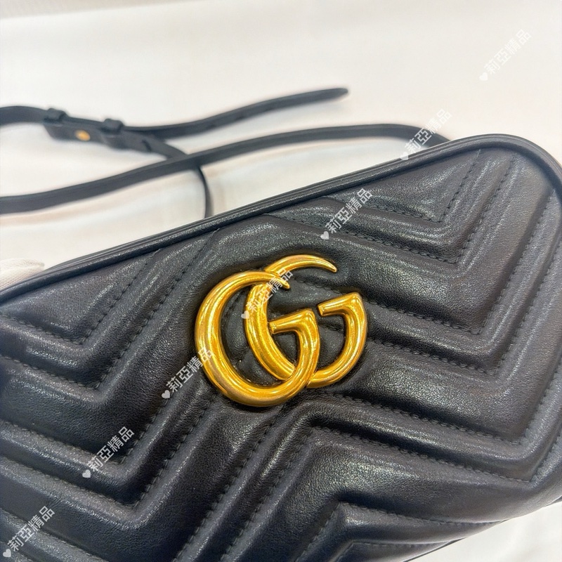 莉亞精品♡GUCCI 馬夢相機包 黑金 二手-3