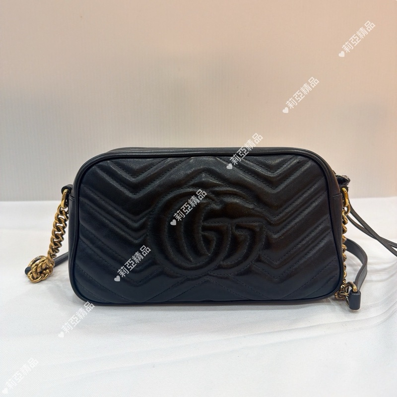 莉亞精品♡GUCCI 馬夢相機包 黑金 二手-4