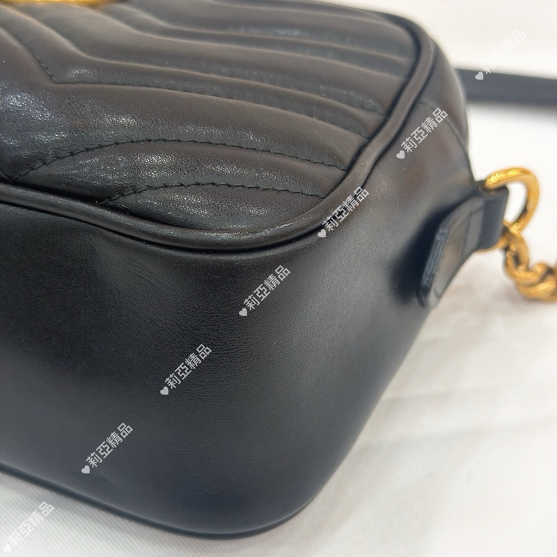 莉亞精品♡GUCCI 馬夢相機包 黑金 二手-8