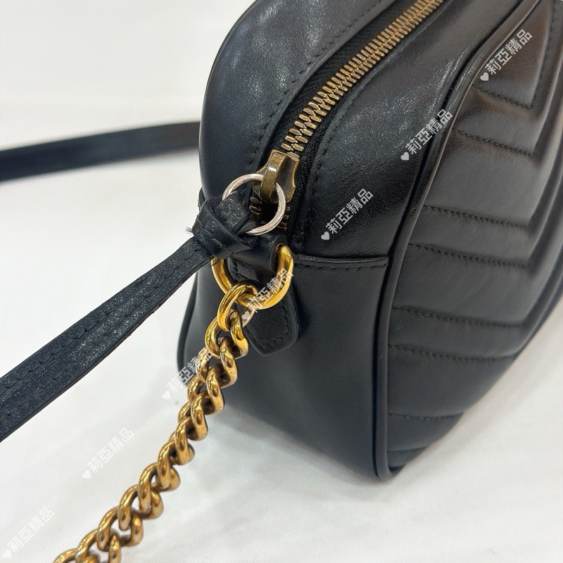 莉亞精品♡GUCCI 馬夢相機包 黑金 二手-11