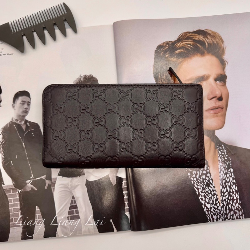 GUCCI GG 壓紋皮革半全開拉鍊深咖啡色長夾-0
