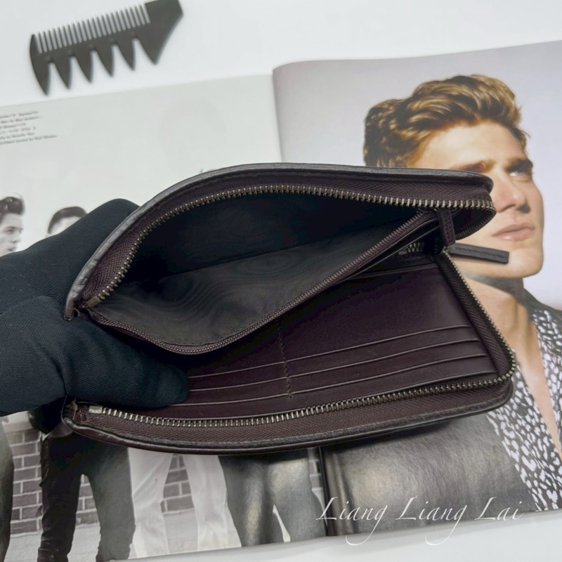 GUCCI GG 壓紋皮革半全開拉鍊深咖啡色長夾-6