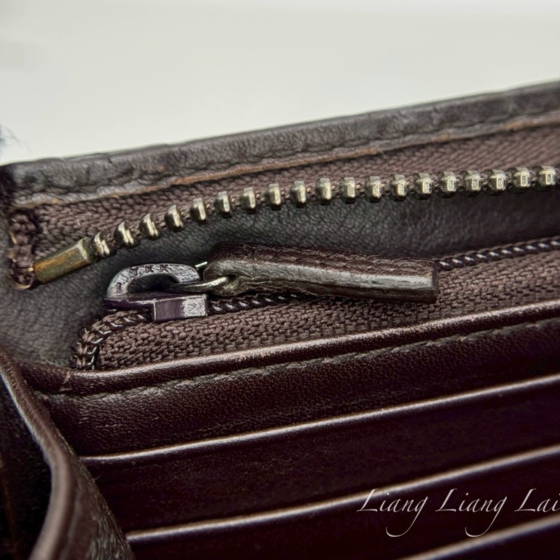 GUCCI GG 壓紋皮革半全開拉鍊深咖啡色長夾-7