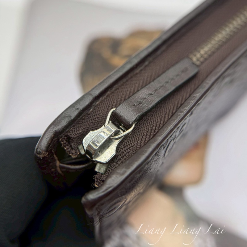 GUCCI GG 壓紋皮革半全開拉鍊深咖啡色長夾-11