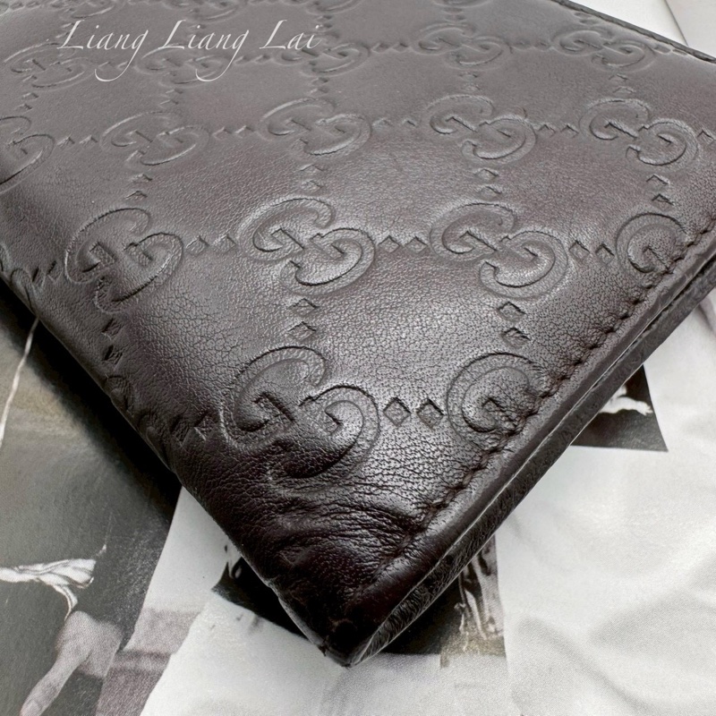 GUCCI GG 壓紋皮革半全開拉鍊深咖啡色長夾-23