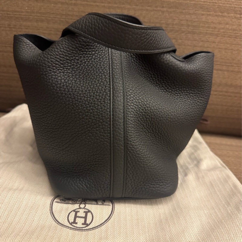 HERMES Picotin18 黑銀 stamp Y正品絲帶贈送-1