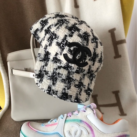 CHANEL 毛呢千鳥格經典Tweed 棒球帽鴨舌帽M🖤