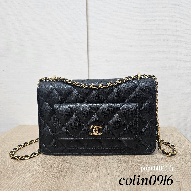 [新款甜價出❣️] Chanel黑荔枝金釦皮前口袋肩斜背Woc-0
