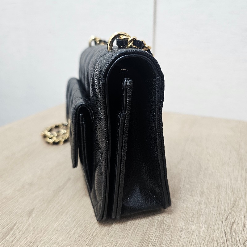 [新款甜價出❣️] Chanel黑荔枝金釦皮前口袋肩斜背Woc-16