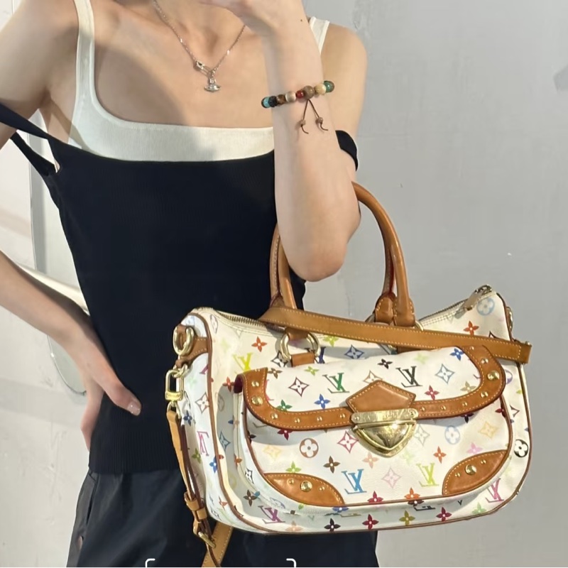 ✨🤍 LV 村上隆白三彩大號手提包 已絕版 專櫃近十萬購入-0