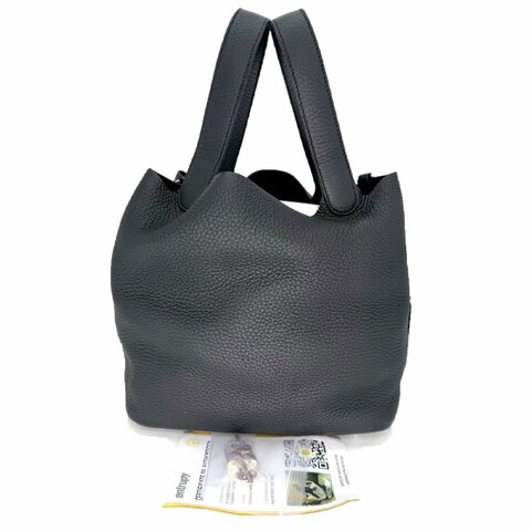 [2547] Hermès 愛馬仕 菜籃子 PICOTIN 22 黑色手提包 銀扣