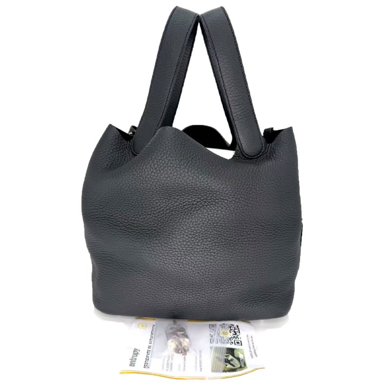 [2547] Hermès 愛馬仕 菜籃子 PICOTIN 22 黑色手提包 銀扣-0