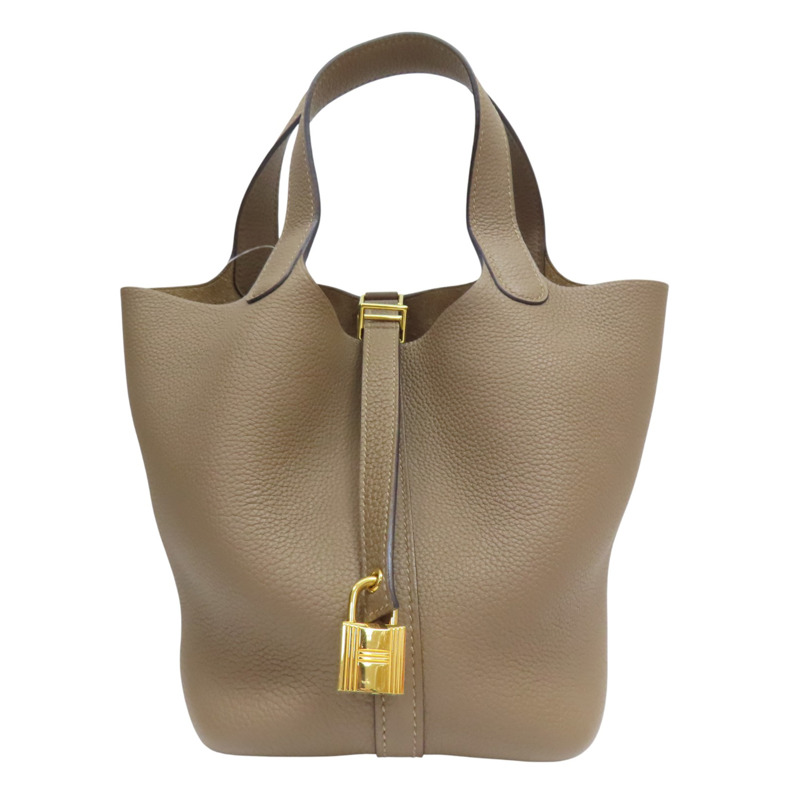 威馬犬灰 Taurillon牛皮 Picotin Lock 18 手提包 U刻 金釦【HERMES 愛馬仕】-0