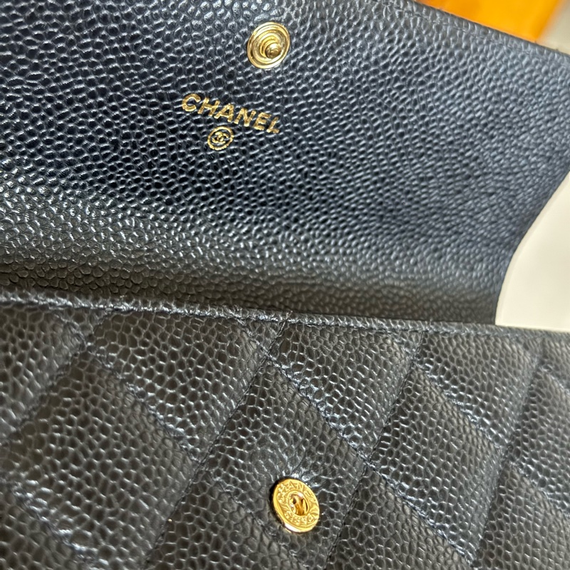 香奈兒經典荔枝皮黑長夾-7