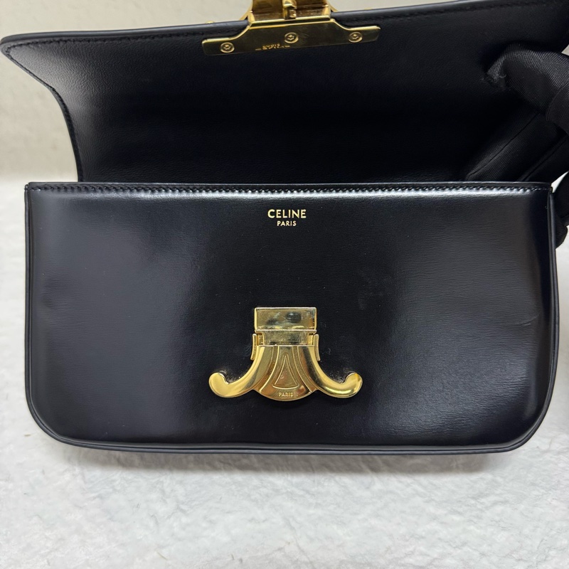 Celine 經典黑金凱旋門腋下包-7
