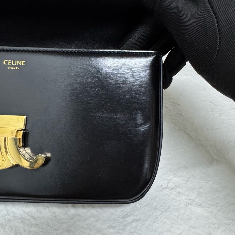 Celine 經典黑金凱旋門腋下包-9