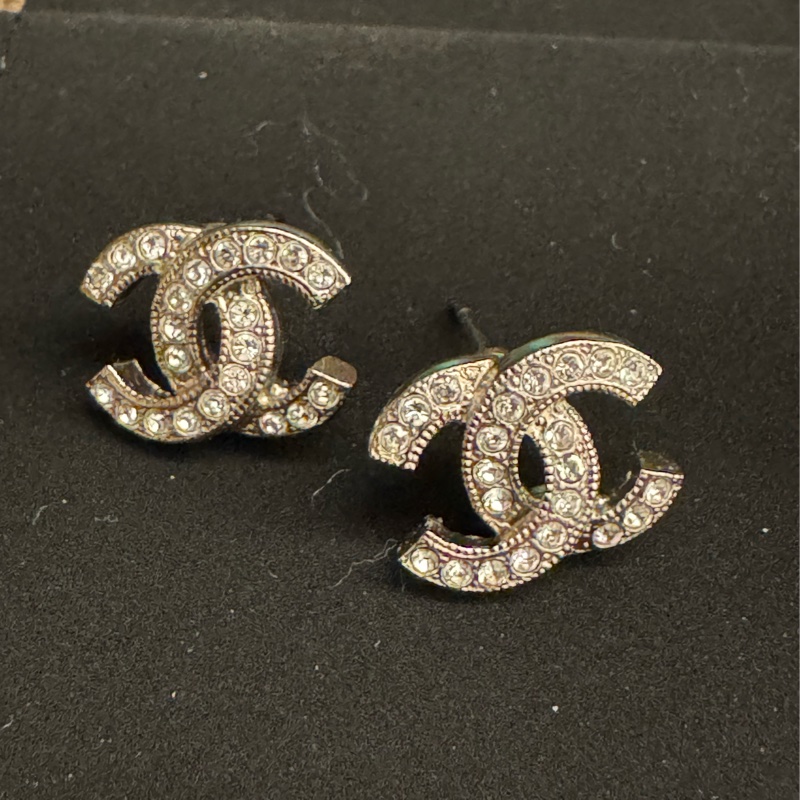 CHANEL 雙C 耳環 銀色-3