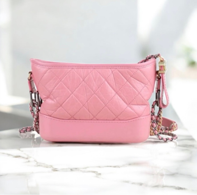 「JL精品代購」98新 Chanel 香奈兒粉流浪包-0