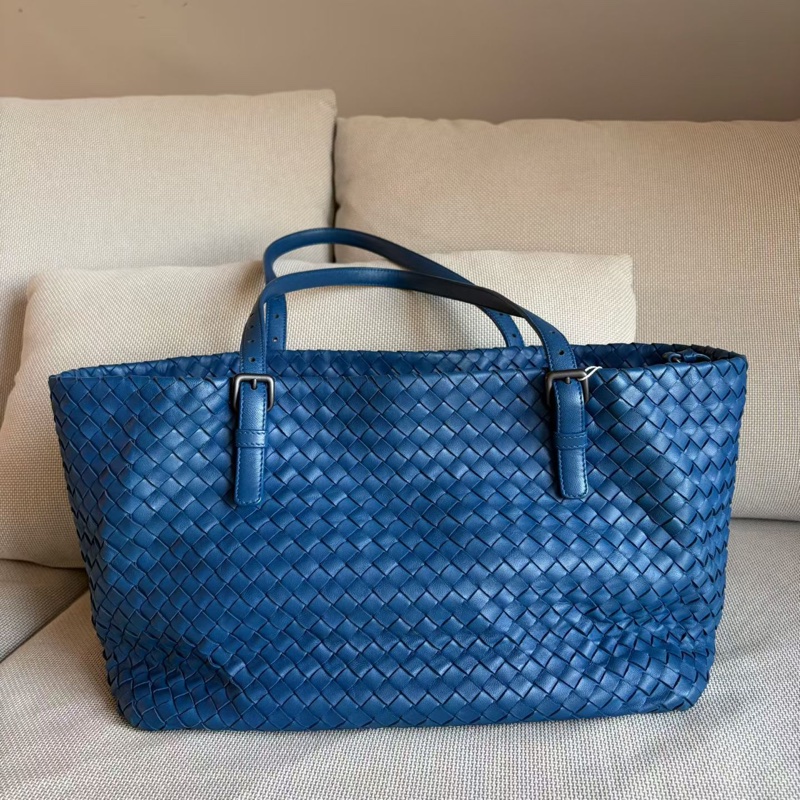 Bottega Veneta寶石藍小羊皮 皮革編織 托特包-1