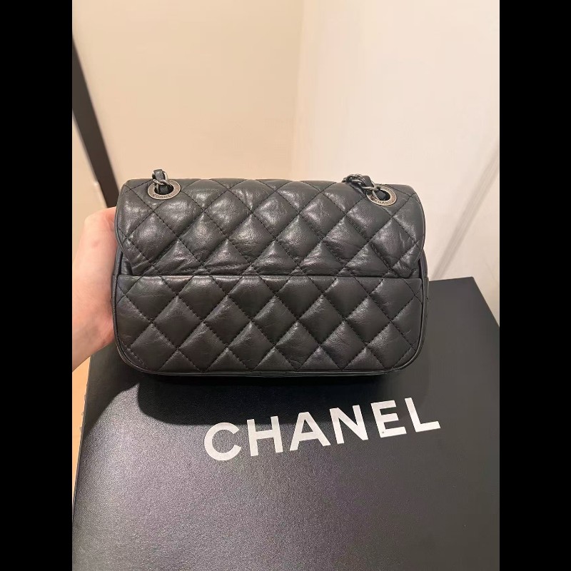 Chanel香奈兒 黑銀做舊 油蠟牛皮 mini flap easy coco cf-2