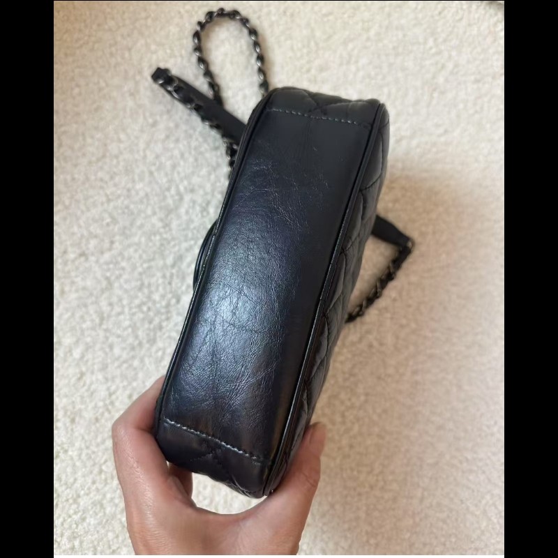 Chanel香奈兒 黑銀做舊 油蠟牛皮 mini flap easy coco cf-3