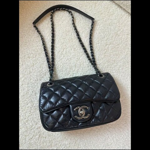 Chanel香奈兒 黑銀做舊 油蠟牛皮 mini  flap easy coco cf