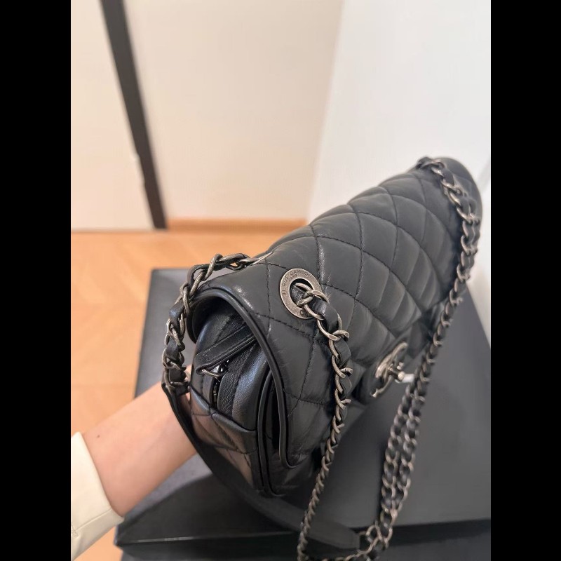 Chanel香奈兒 黑銀做舊 油蠟牛皮 mini flap easy coco cf-4