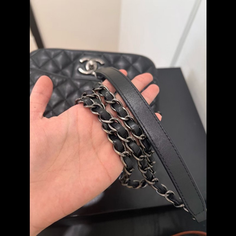 Chanel香奈兒 黑銀做舊 油蠟牛皮 mini flap easy coco cf-5