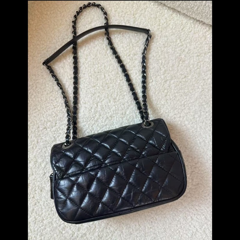 Chanel香奈兒 黑銀做舊 油蠟牛皮 mini  flap easy coco cf-10