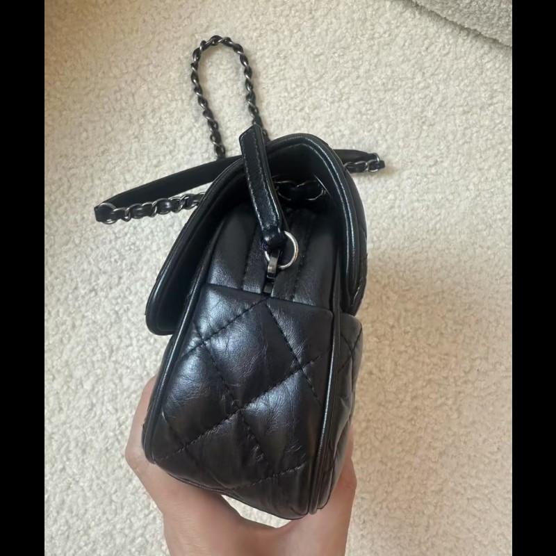 Chanel香奈兒 黑銀做舊 油蠟牛皮 mini  flap easy coco cf-12