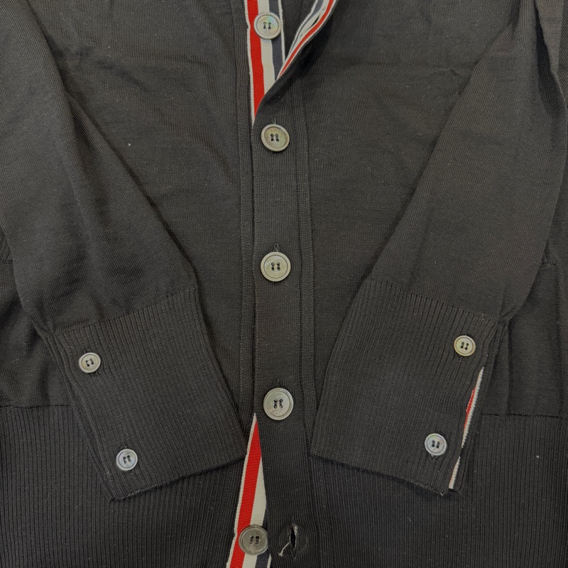 全新未使用品-Thom Browne 黑色4 Bar(灰)開襟羊毛上衣-3