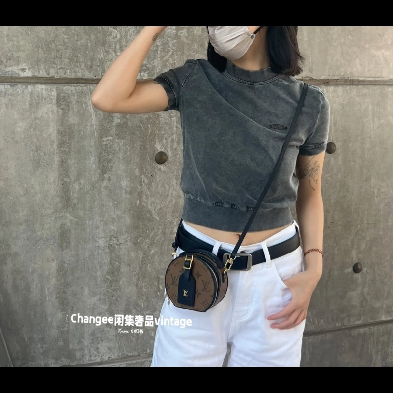 LV M68276 原花拼色圓餅包 手提包 肩背包 斜背包 腰包-1