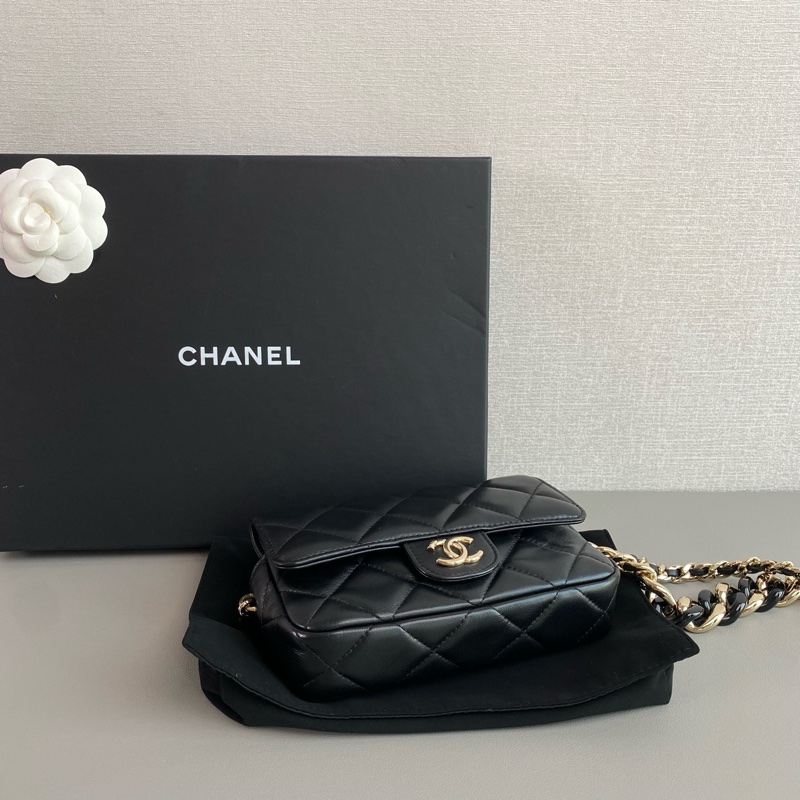 ✨Chanel 黑金羊皮woc 粗細鏈二合一 98新 有保卡🤍-7