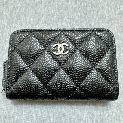 Chanel 黑銀荔枝皮經典拉鍊零錢包 晶片款 全新品