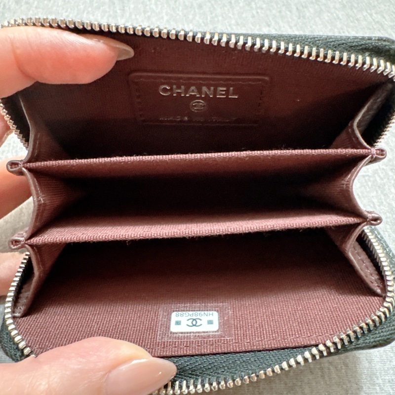 Chanel 黑銀荔枝皮經典拉鍊零錢包 晶片款 全新品-3