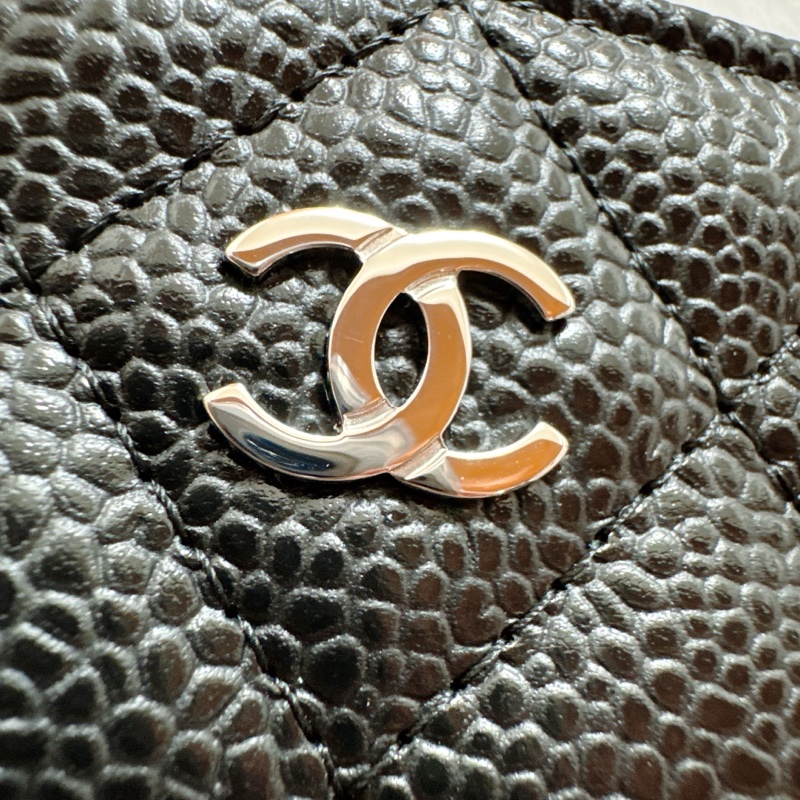 Chanel 黑銀荔枝皮經典拉鍊零錢包 晶片款 全新品-6