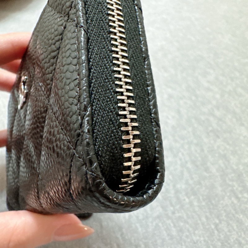 Chanel 黑銀荔枝皮經典拉鍊零錢包 晶片款 全新品-9