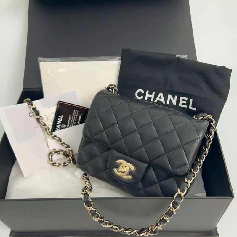 ✨Chanel 羊皮黑金方胖子 logo膜還在 99新 配件齊全-1
