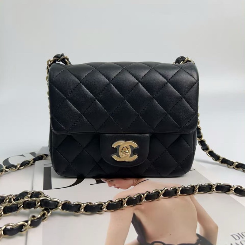 ✨Chanel 羊皮黑金方胖子 logo膜還在 99新 配件齊全-2