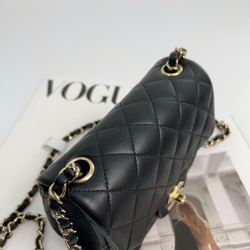 ✨Chanel 羊皮黑金方胖子 logo膜還在 99新 配件齊全-9